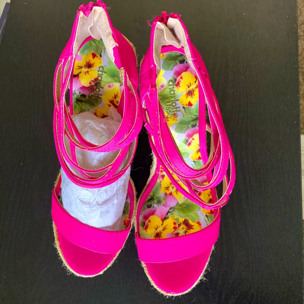 Sandeled wedges. pink . Charlotte Russe